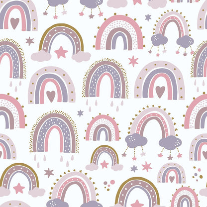 CHIHUT 17.7"x100" Pastel Rainbow Wallpaper Soft Pink Purple Blue Wall Mural with Clouds Stars Pattern Wallpaper Peel and Stick Rainbow Contact Paper for Kids Room Nursery Playroom Wall Décor