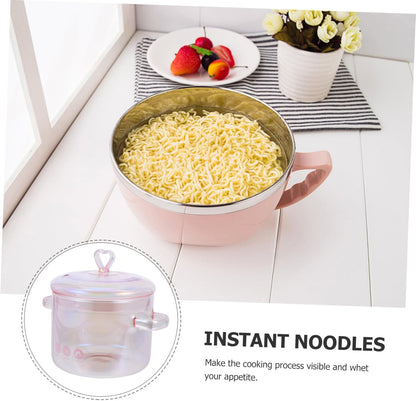 Pink Glass Saucepan with Cover,50oz/ 1500ml Double-handle Stew Pot with Lid Heat-resistant Glass Soup Pot for Home Cooking