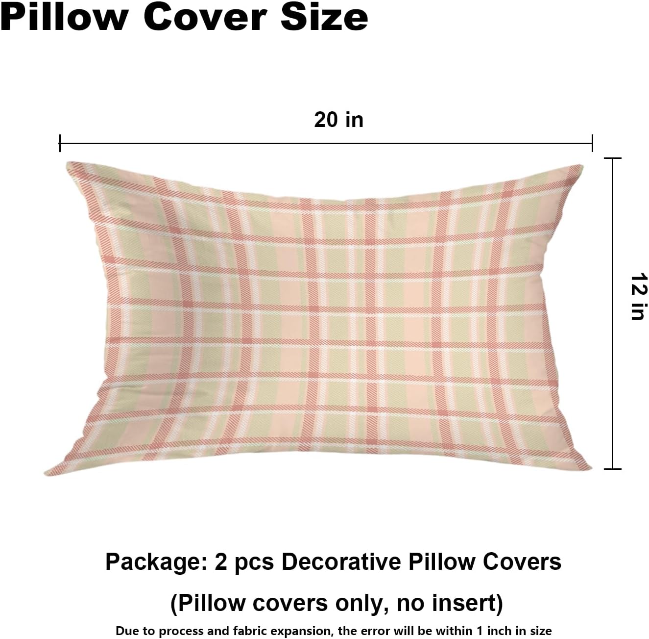 Batmerry Pastel Coral Peach Throw Pillow Covers, Pink Tartan Plaid Abstract Apricot Decorative Pillow Covers Digital Printing Blended Fabric for Couch Sofa Bed Invisible Zipper 12X20 in(Set of 2)