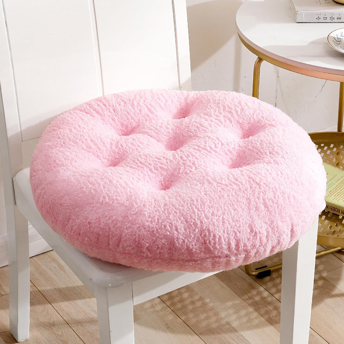 2pcs Round Chair Cushions 16inch Seat Cushion for Chairs Stool Plush Seat Pad Winter Warm Chair Covering for Dining Room, Foam Padding Round Chair Pads Floor Pillow Cushions (Pink)