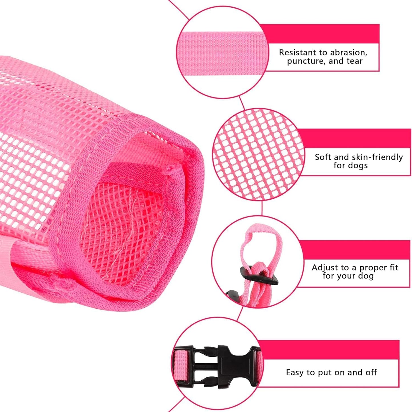 YAODHAOD Nylon Mesh Breathable Dog Mouth Cover, Quick Fit Dog Muzzle with Adjustable Straps，Pet Mouth Cover, to Prevent Biting and Screaming to Prevent Accidental Eating(M, Pink)