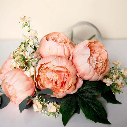 Efavormart 10 Pack 3-Inch Peach Silk Peony Flower Heads, Vibrant Realistic Artificial Peonies for Spring Party Decor and DIY Floral Wreaths