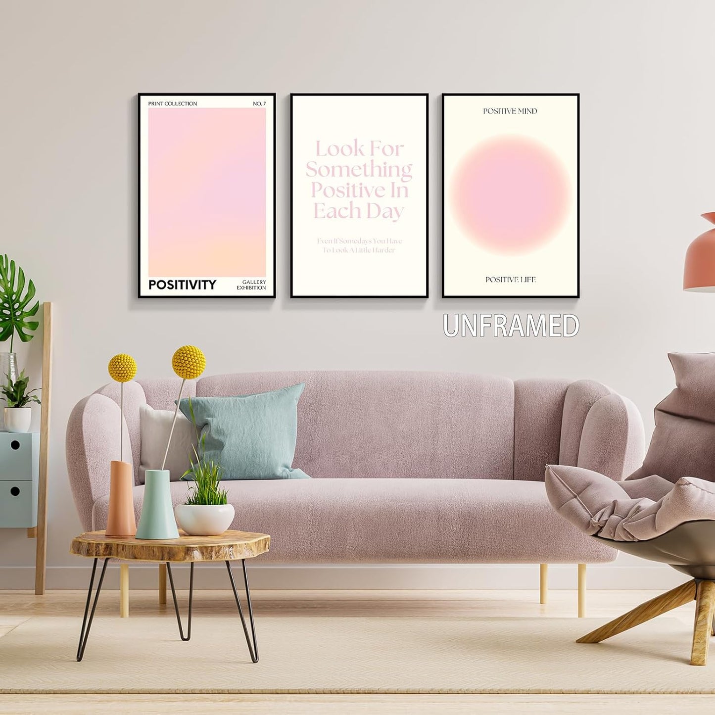Pink Gradient Aura Angel Numbers Poster for Room Aesthetic 3 Piece 12x16in, Pastel Positive Daily Affirmation Quotes Canavs Wall Art Abstract Minimalist Print Painting for Bedroom Unframed
