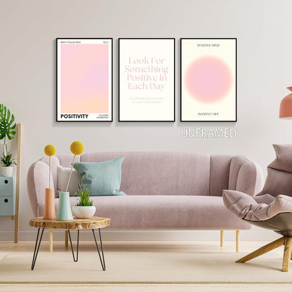 Pink Gradient Aura Angel Numbers Poster for Room Aesthetic 3 Piece 12x16in, Pastel Positive Daily Affirmation Quotes Canavs Wall Art Abstract Minimalist Print Painting for Bedroom Unframed