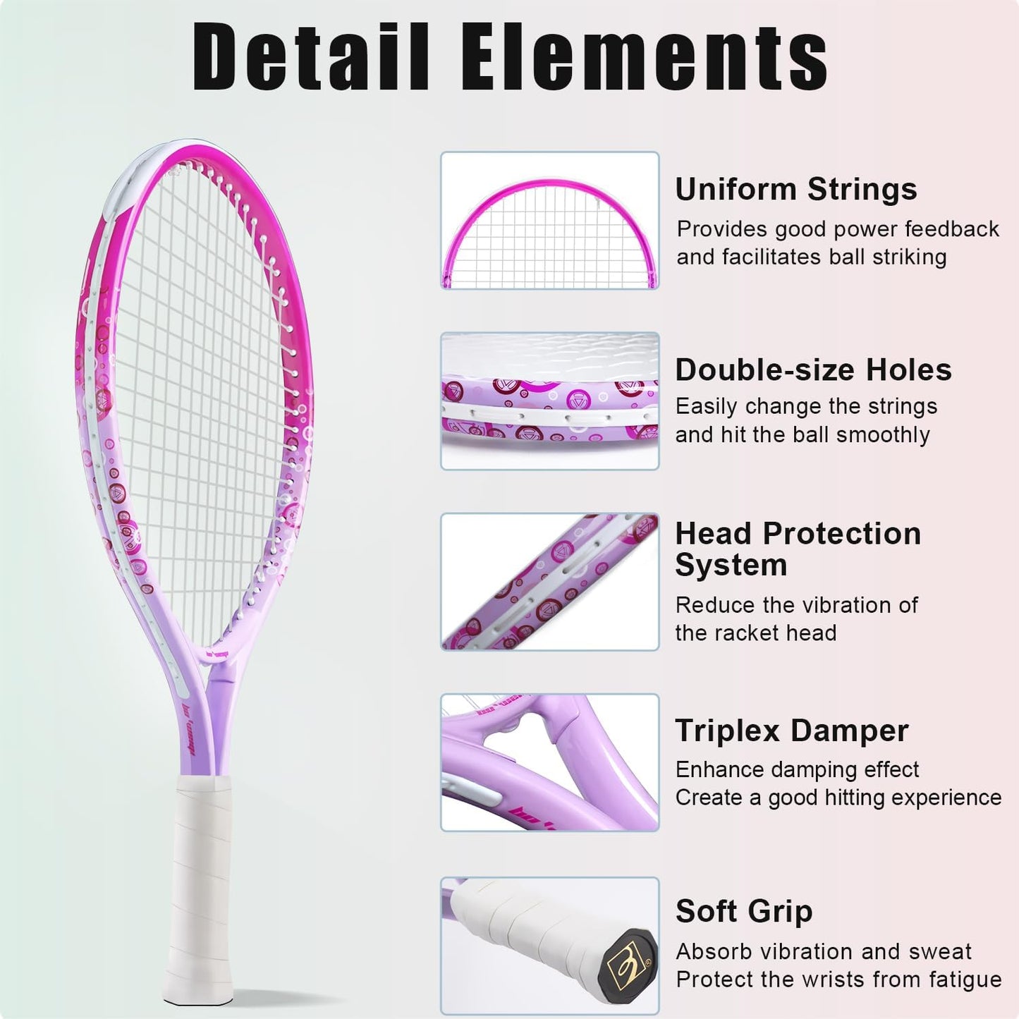 bo'weiqi 17"-25" Kids Tennis Racket for Aged 2-12 Lightweight Youth Tennis Racquet for Girls and Boys Outdoor/Indoor Sports with 1 Non-Slip Grip and 1 Shoulder Strap Bag Easy Carry