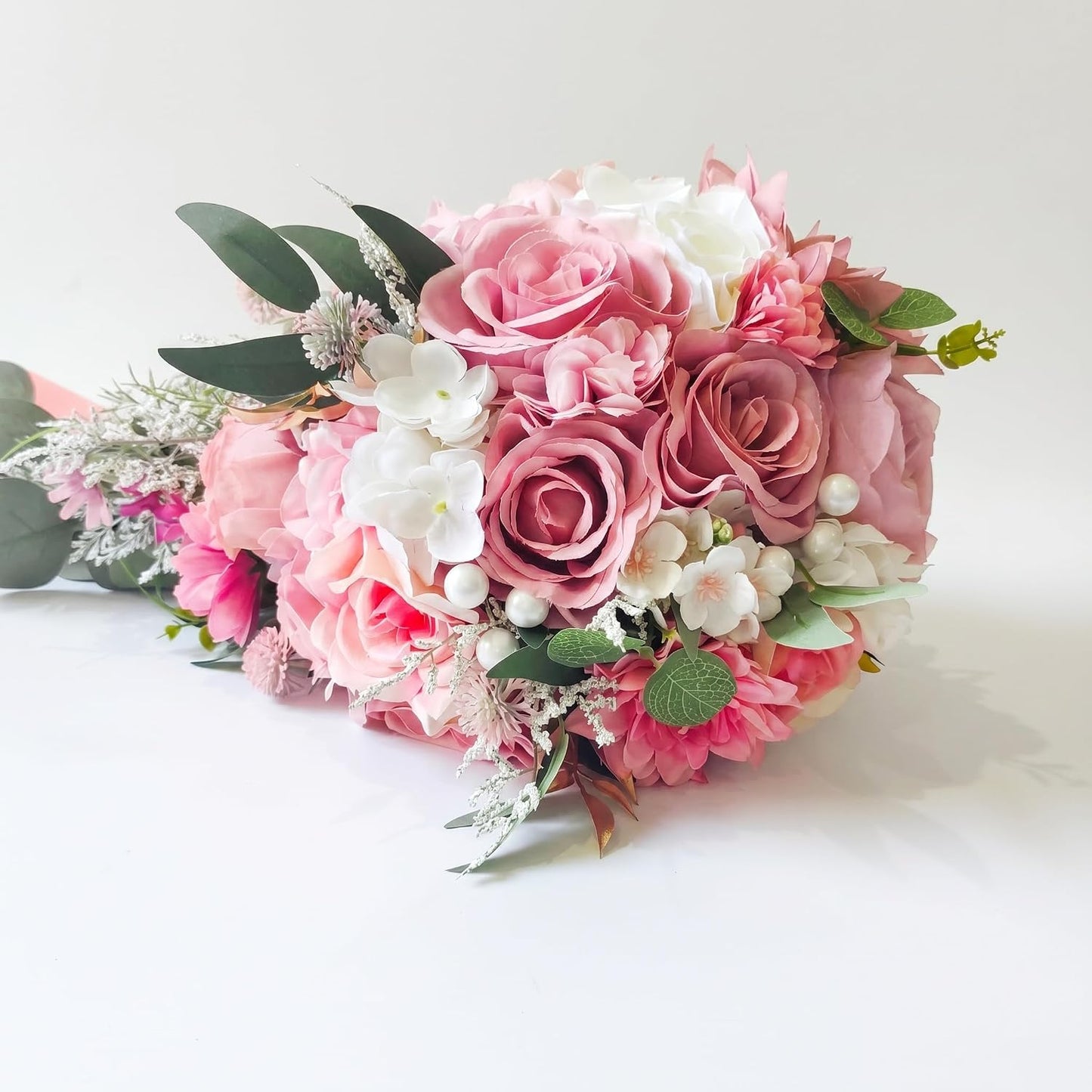 Dusty Pink Artificial Cascading Bridal Bouquet, Wedding Bouquets for Bride | Silk Cascading Bouquet for Boho Rustic Weddings, Photo Props & Wedding Decorations
