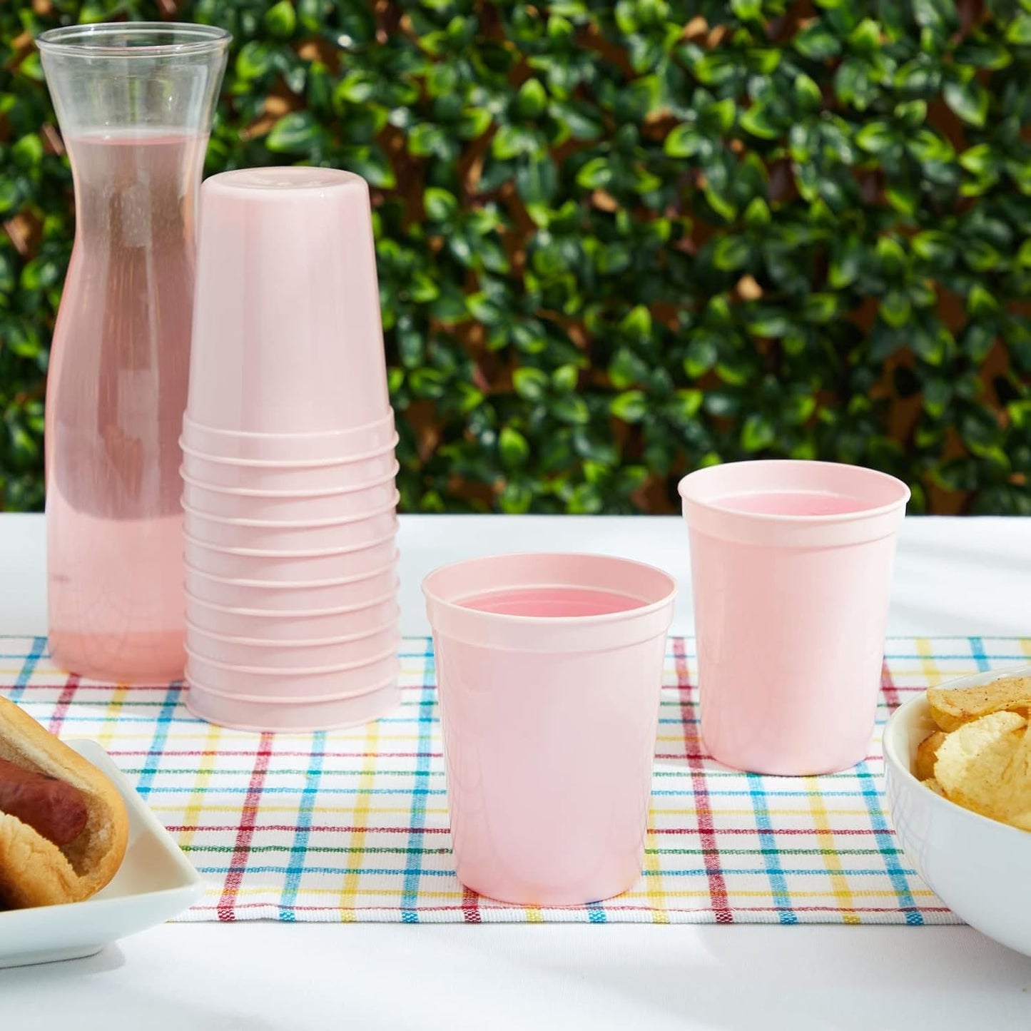 BLUE PANDA Reusable Plastic Cups - 16 Oz, Light Pink, 24 Count - Light Pink Stadium Tumblers & Pastel Stadium Cups - Washable Bulk Drinkware (Pack of 2)