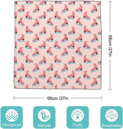 Pink Ice Skates Women's Square Silk Scarf 27x27 In, Fashion Scarves Wraps Headscarf for Neck Hair Bag, Lightweight Breathable Silky Feel Elegant Accessory Gift