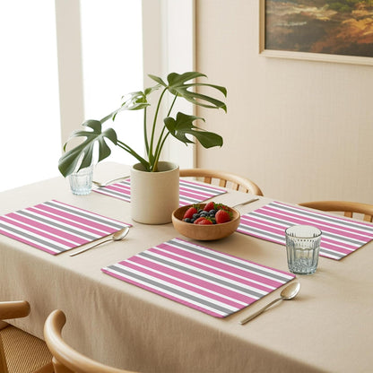 Pink Grey and White Stripes Placemat Set of 6 Non-Slip Placemats for Dining Table Farmhouse Stripe Washable Table Mats, Heat Resistant Kitchen Table Mats for Party, Dining Room & Home Decor