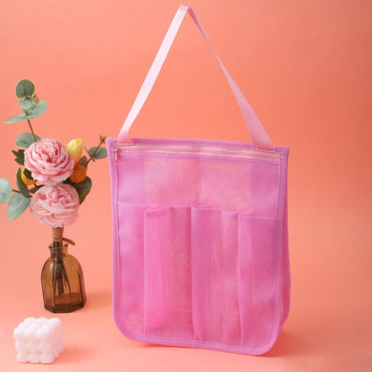 Mesh Shower Caddy, Quick Dry Hanging Toiletry Organizer Large Showers Basket Tote Bag Pink Bathroom Shower Bag Beach Camping Essentials for Toiletry, Bathroom, Beach, Camp, Gym Portable, 2 Handles