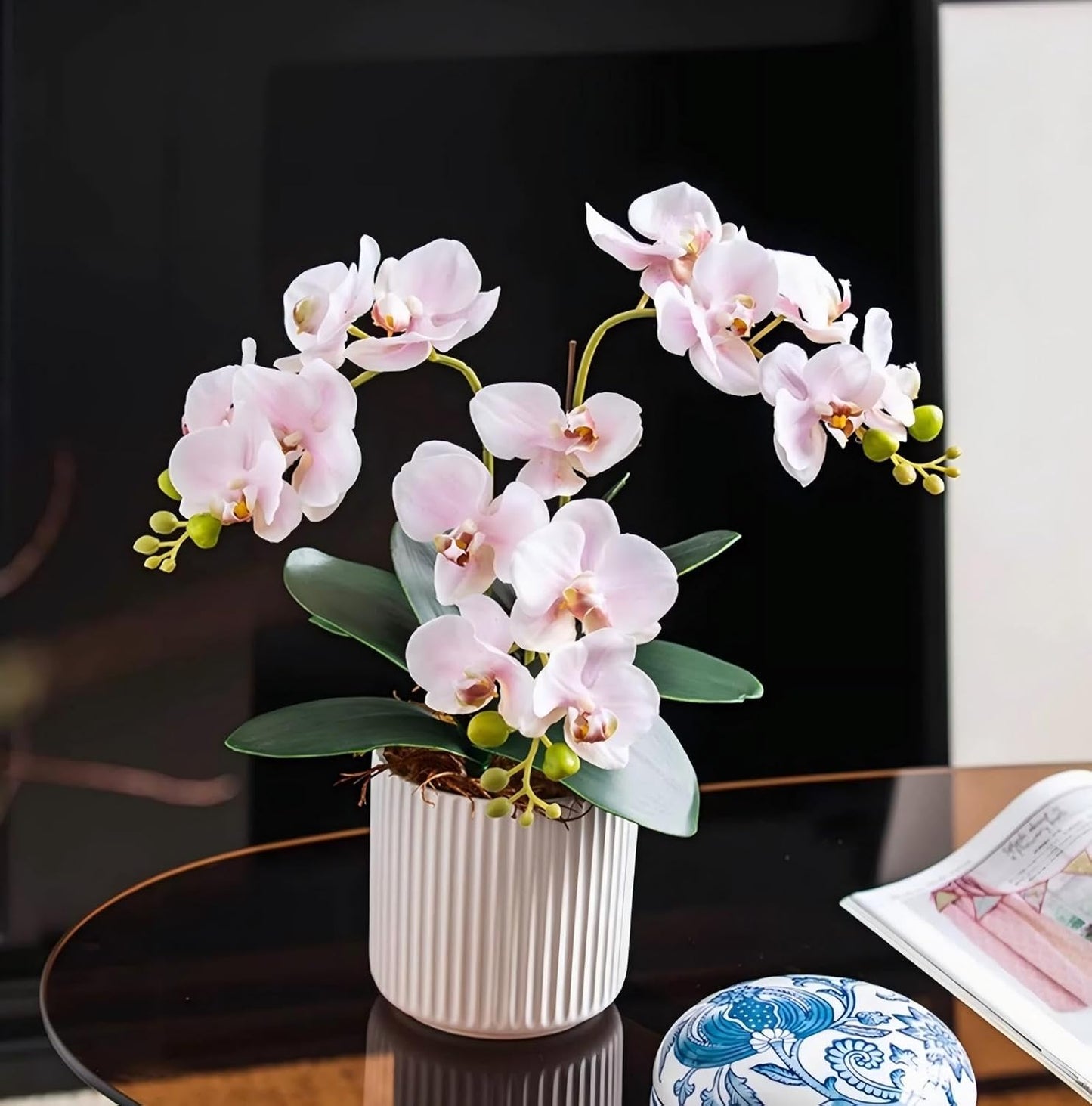 5pcs Pink Artificial Orchid Flower Stems with Real Touch for Vase, Fake Orchid Stems Arrangment for Wedding Bouquets Party Decor Home Office Farmhouse Decorations (Pale Pink)