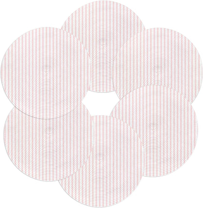 Round 13'' Placemats Set of 6, Pink Vertical Striped HeatResistant Polypropylene Placemats, Farmhouse Thin Line Stripes Washable Woven Braided Place Mats for Dining Table, Non Slip Kitchen Table Decor