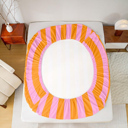 Kids Pink Orange Bedding Twin Size Abstract Fitted Sheet with 1 Pillowcases for Boys Girls Teens Bedroom Decor Stripes Bed Sheets Set 16" Deep Pocket Breathable Soft Microfiber Women Men Geometric