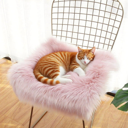 OKAYDA 2-Pack 18" Fuzzy Square Faux Sheepskin Chair Covers - Plush & Non-Slip Seat Cushion Pad for Dining, Office, Vanity Chairs, Fluffy Soft Faux Fur Rug for Living Bedroom, Home Decor (Pink)