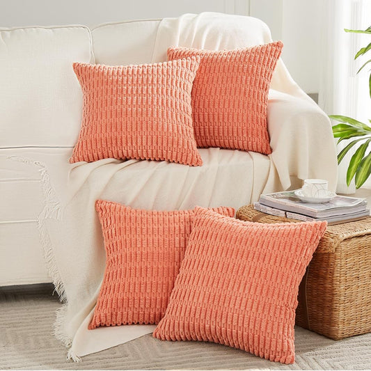 Fancy Homi 4 Packs Decorative Throw Pillow Covers for Living Room Couch Bed, Modern Farmhouse Boho Home Décor Accent Cushion Case, 18" x 18", Coral