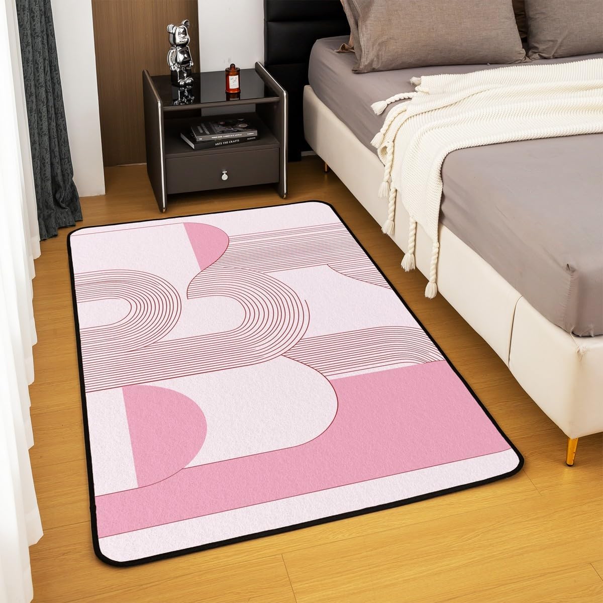 Boho Mid Century Area Rug Abstract Geometric Non Slip Carpet for Kids Girls Adults Minimalist Retro Aesthetic Decor Rug for Living Room Bedroom Playroom Backyard 3x5 Light Pink