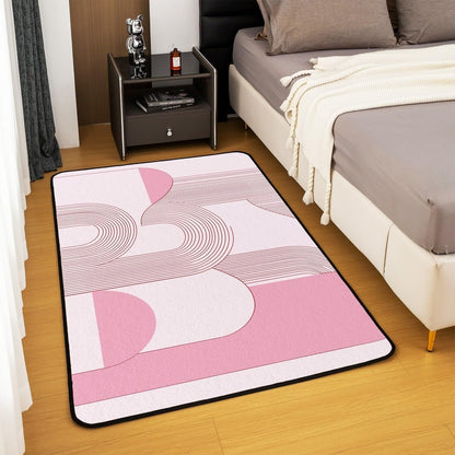 Boho Mid Century Area Rug Abstract Geometric Non Slip Carpet for Kids Girls Adults Minimalist Retro Aesthetic Decor Rug for Living Room Bedroom Playroom Backyard 3x5 Light Pink