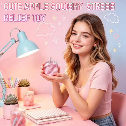 Stress Relief Toy, Apple Squishy, Squishy Apple Slow Rising Fruit Squishies, Clear Cute Fruit Stress Ball for Adults, Cute Funny Desk Decor (Pink)