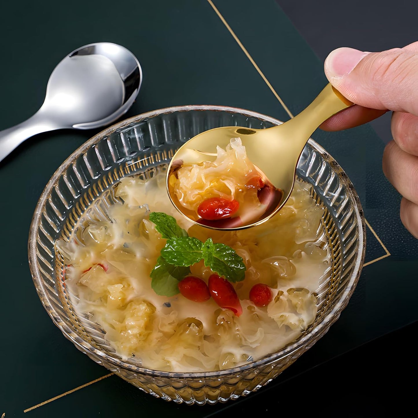 5PCS Short Handle Spoon, Stainless Steel Mini Spoons Thickened Small Round Spoon For Salt Condiments Dessert Tea Coffee (Rose Gold)