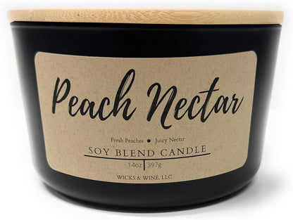 Wicks & Wine Soy Blend 3-Wick Cotton CORE Candle 14oz (Peach Nectar)