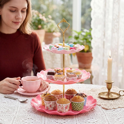 Novabright 3 Pack Pink Cupcake Stands, Round 3-Tier Gradient Serving Tray, Plastic Dessert Table Display Tower for Wedding Bridal Baby Shower Birthday Tea Party