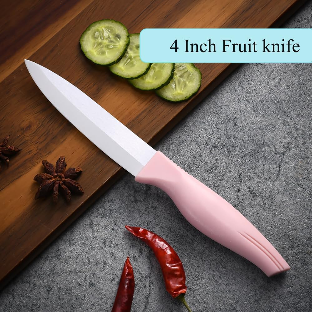 Zhiyun 3-Pieces Pink Ceramic Knives Set, 5-Inch for Vegetable and meet 4-Inch for Fruit 3-Inch for Peeling,Suitable for Beef Chicken Vegetable Fruit Butter and Bread (Pink)