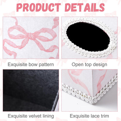Jingmore Pink Bow Tissue Box Cover Cotton Luxury Coquette Tissue Holder with Magnetic Closure Square Cube Box Holder for Living Room Bathroom Table Desk Home Office Car Decor