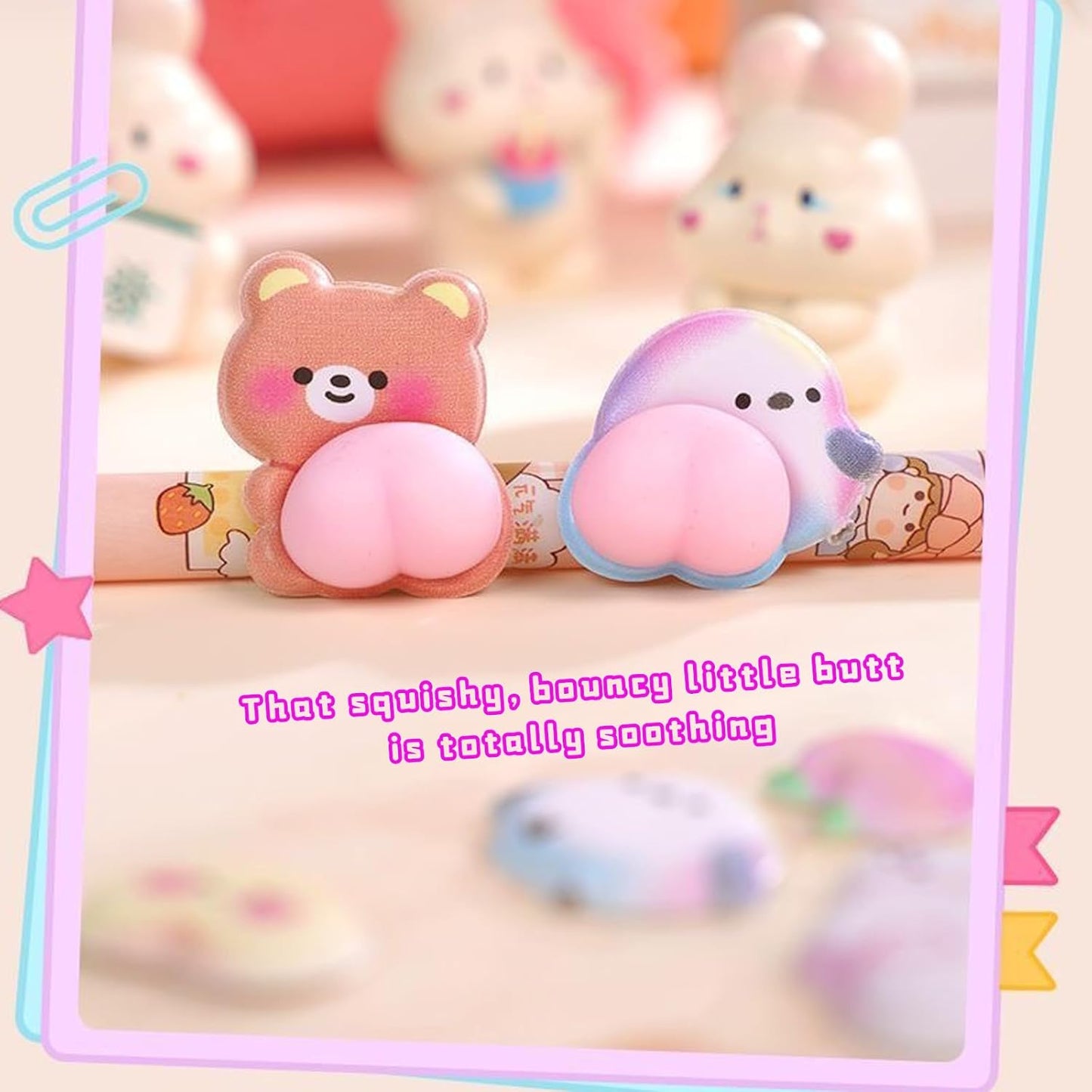 Kawaii Puffy Sticker Set, 3D Bubble Animal Foam Sheets for Kids Girls, Squishy Bear Bunny Peach Designs for Phone Case Laptop Notebook Scrapbook DIY, Cute Pastel Gift Pack, 2 Sheets (Blue & Pink)