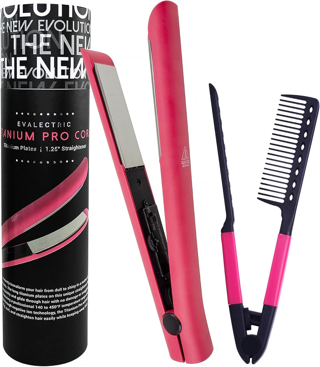 Evalectric Pro Titanium Flat Iron – 1.25” Titanium Hair Straightener with Floating Plates - Negative Ion Technology for Frizz-Free Shine - Dual Voltage - Travel Friendly - Pink