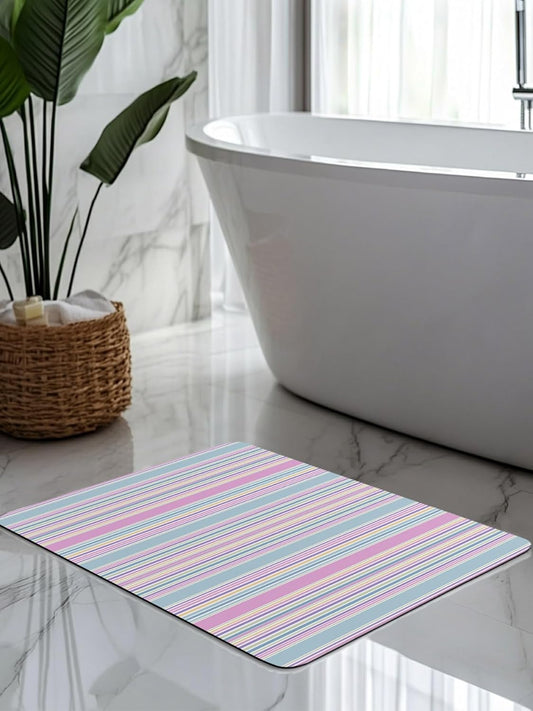 Bath Mat Absorbent Bathroom Rug,Minimalist Vertical Stripe Colorful Art Non Slip Quick Dry Bath Rugs Diatomite Stone Shower Mat,Modern Abstract Washable Doormat Kitchen Mats