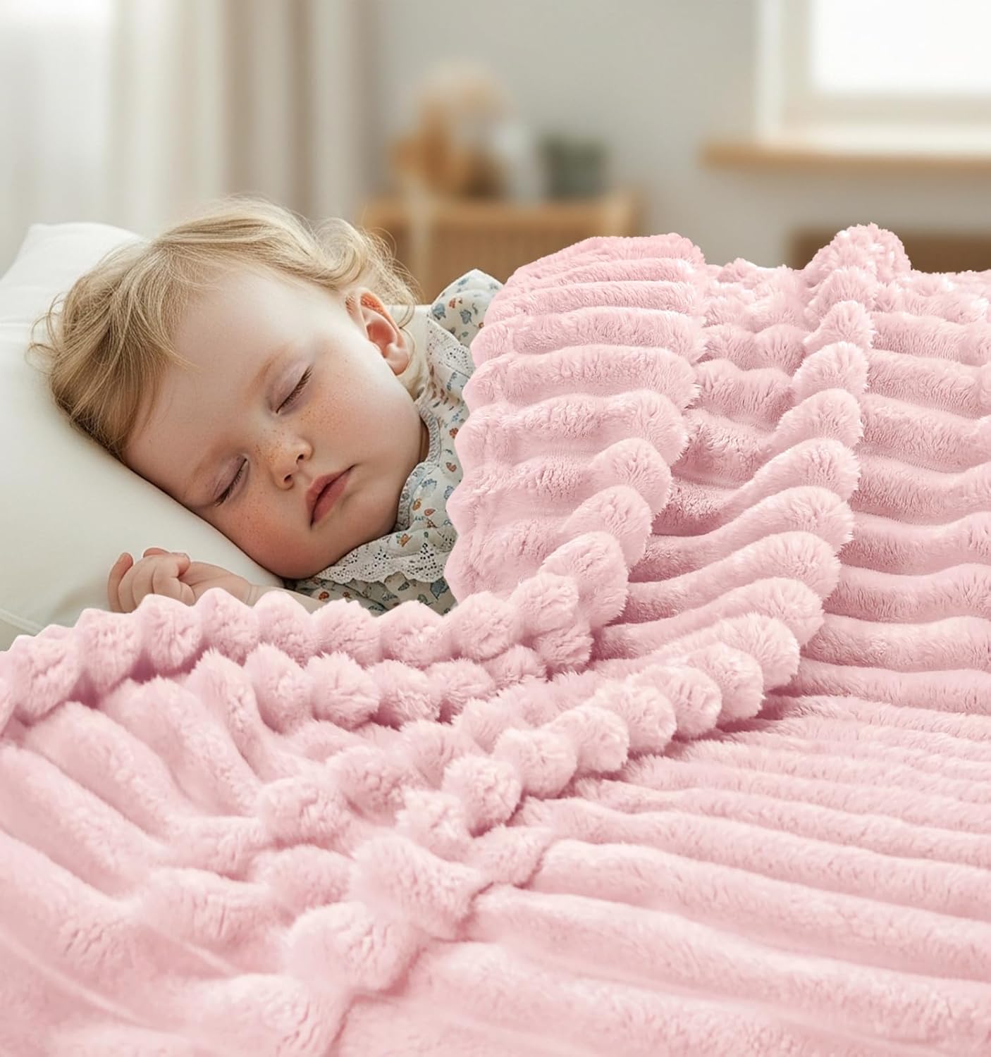 Utopia Bedding Pink Striped Fleece Blanket Throw Size – Fluffy, Warm & Lightweight Ribbed Throw for Bed, Sofa & Chair - Soft Cozy Blanket for Home Décor & Gifting (50x60 Inches)