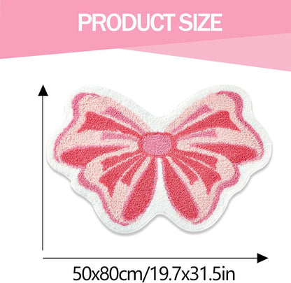Pink Bow Bathroom Rug, Soft Tufted Plush Washable Non-Slip Kawaii Bow Bath Mat, Bedroom Kitchen Floor Door Mat for Home
