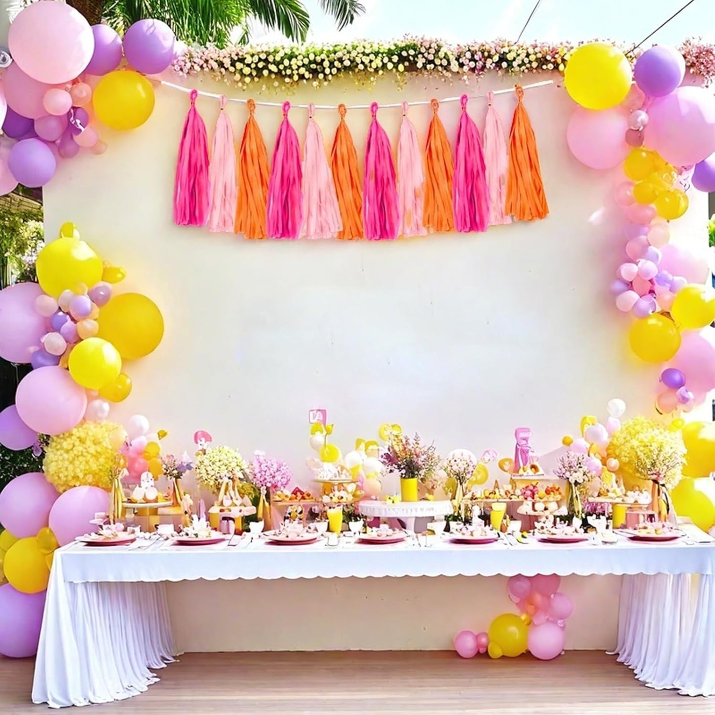 Rose red Pink and Orange Tassel Garland Banner Paper Tassels for Party Decorations,Pack of 15
