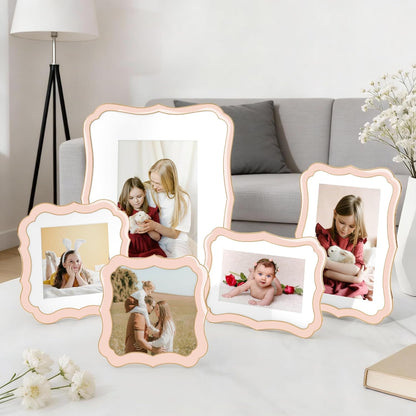 Venusmiles 5x7 Enamel Picture Frame with Mat to 4x6, Wavy Cloud Border, Gold Metal Edge Easel, Real Glass Photo Frame for Wall and Tabletop Display Family Office Photo Gallery, Pink Enamel/1pc