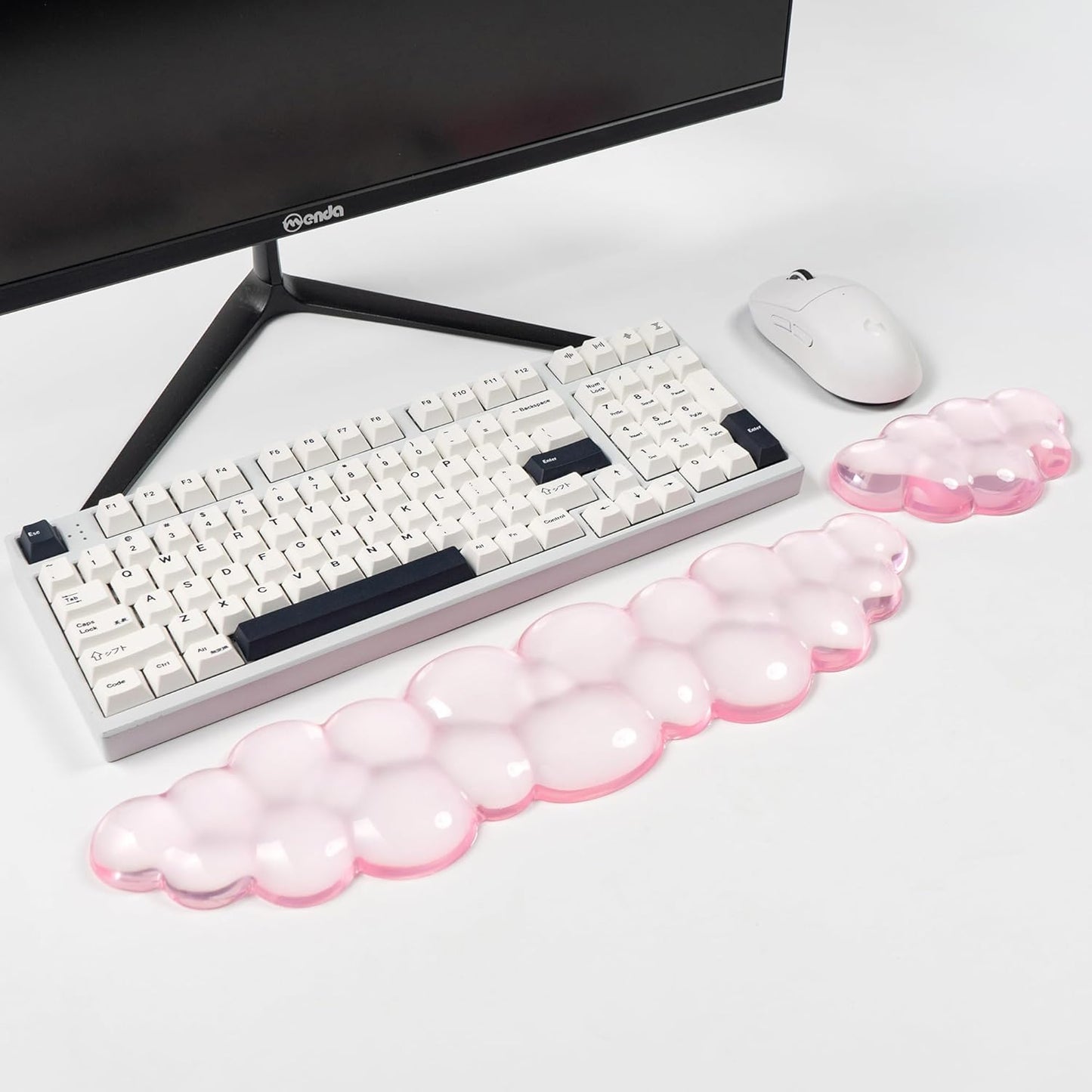 Ergonomic Gel Cloud Keyboard and Mouse Wrist Rest Set – Clear Wrist Rest for Keyboard 60%/68%/75%, Comfort & Support for Typing and Gaming (Light Pink)