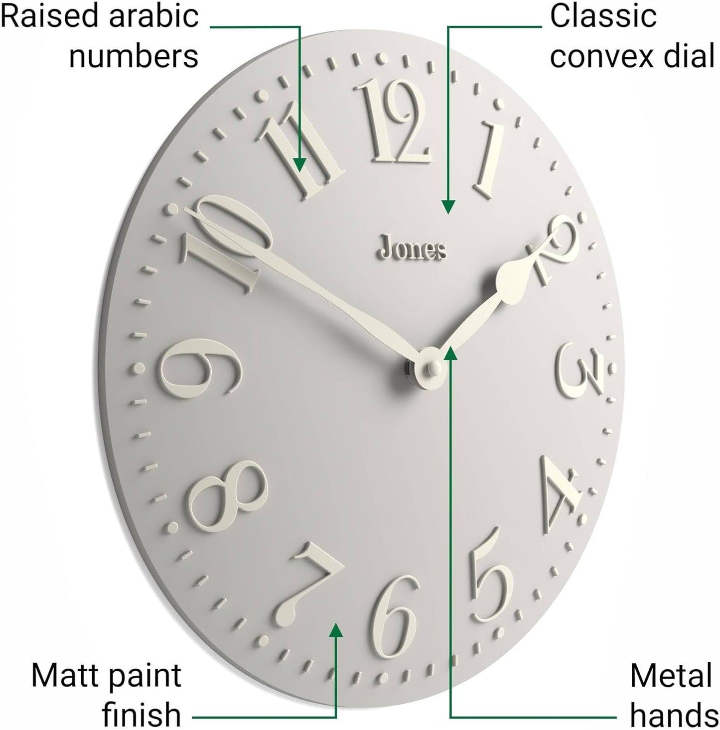 JONES CLOCKS® Betty wall Clock | Classic Convex Clock | 12 inch | Rose Pink | Stylish Elegance Perfect for the Kitchen, Living Room, Office or Bedroom