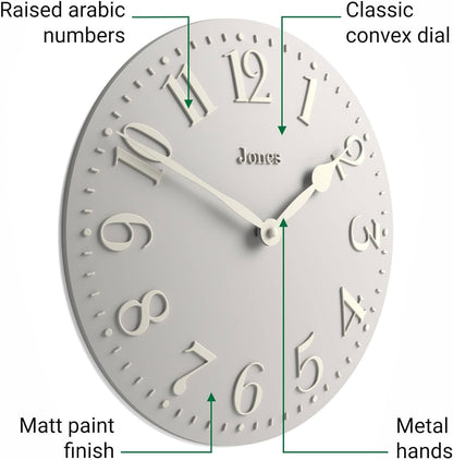 JONES CLOCKS® Betty wall Clock | Classic Convex Clock | 12 inch | Rose Pink | Stylish Elegance Perfect for the Kitchen, Living Room, Office or Bedroom