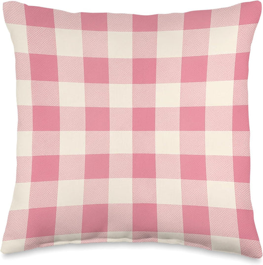 Pink Gingham Pattern Cute Cottagecore Aesthetic Retro Pastel Throw Pillow
