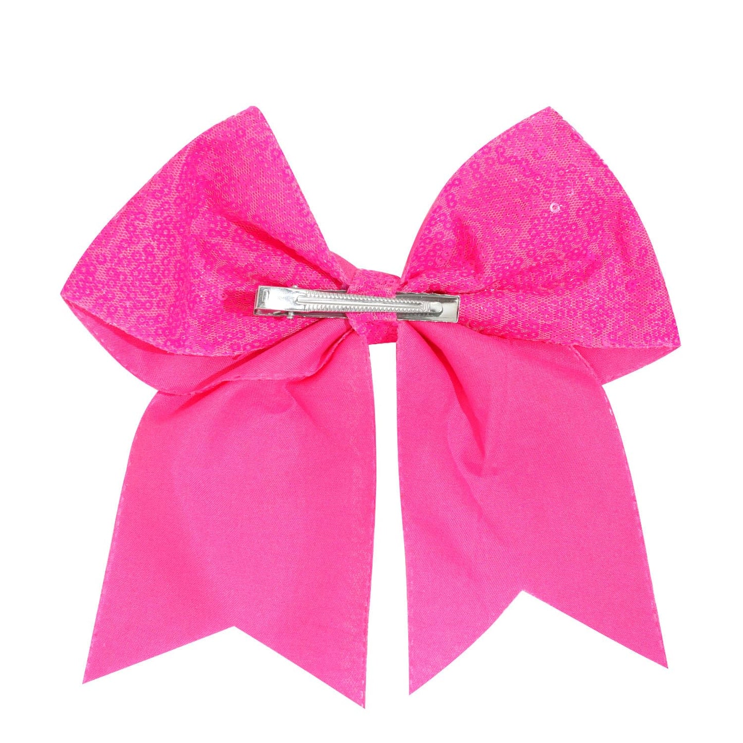 1 Pcs 8" Large Sequin Cheer Bows Clips, Cheerleading Glitter Hair Bow with Alligator Clips Hair Accessories for Cheerleaders Football Competition Sports (Bright Pink)