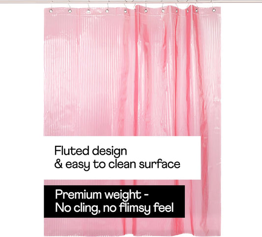 Sproos! - Fluted Shower Curtain Pink 72" x 72" - Prevent Water Splashes - Modern Stylish Design - Eco-Friendly Material - Easy Maintenance Durable Long-Lasting