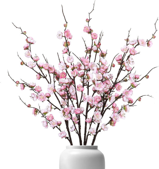 Betylifoy 4 Pcs Artificial Cherry Blossom Branches 38" Long Stems Faux Plum Blossom Flowers Faux Silk Cherry Blossom Stems Pink Fake Flowers for Vase Arrangement Home Wedding Table Spring Decor