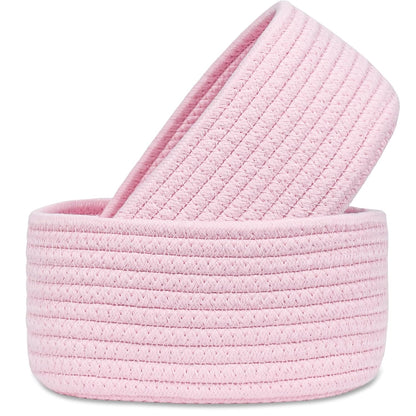 【2 Pack】ABenkle Small Woven Baskets, Tiny Oval Shallow Storage Baskets, Mini Cotton Rope Empty Decorative Basket, Boho Little Organizer Bins for Bathroom, Cat Dog Toy Gifts Baskets