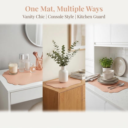 Solid Placemats Set of 6 Leather Placemats for Kitchen Dining Table Decor, Heat Resistant Table Placemats, Waterproof Table Mat 18x12in Pink