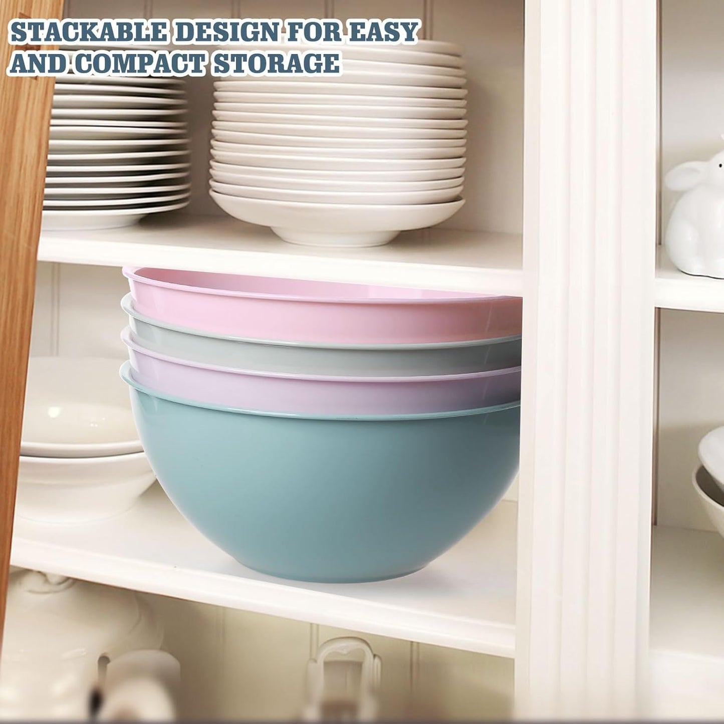 Greentainer 4-Piece Plastic Mixing Bowl Set, 113oz Lightweight Serving Bowls, Large Salad Bowls for Baking,Prepping, Cooking and Serving Food, Dishwasher & Microwave Safe