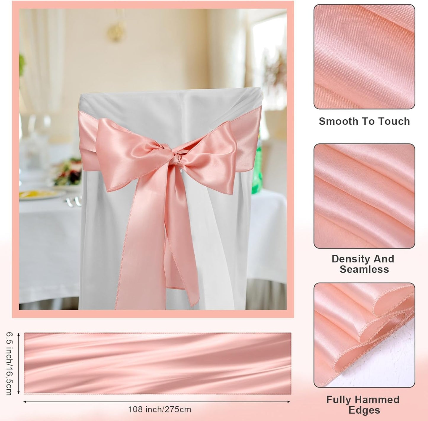 Lounsweer 50 Pcs Folding Chair Cover Set with 25 Stretch Spandex Slipcovers 25 Satin Chair Sashes Bows Ribbon Washable Banquet Protector for Wedding Event Party(White, Rose Gold)