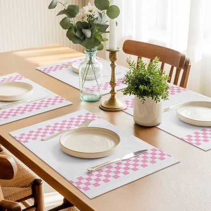 Pink Check Plaid Placemat Set of 4 Non-Slip Placemats for Dining Table Buffalo Farmhouse Style Pattern Washable Table Mats, Heat Resistant Kitchen Table Mats for Party, Dining Room & Home Decor