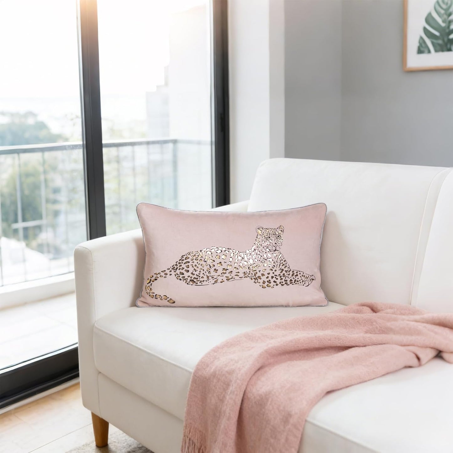 JWH Leopard Print Throw Pillow Cover Decorative Velvet Cushion Case Gold Foil Printing Lumbar Pillowcase for Bed Couch Chair Car 12x20 Inches Light Pink