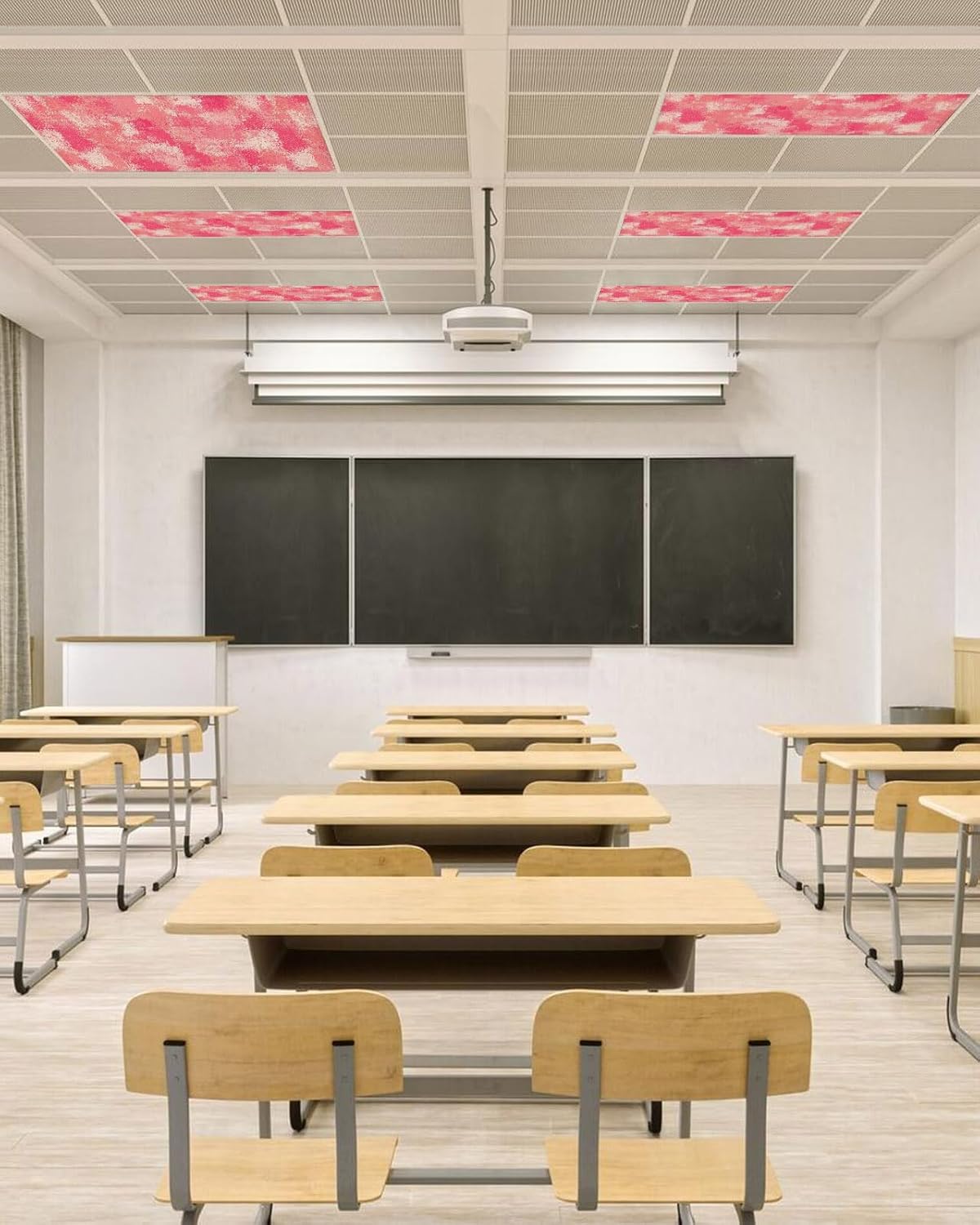 Magnetic Light Cover for Classroom Drop Ceiling, 2 Pack 4x2 Ft Pink Splatters Fluorescent Light Covers for Office Home Ceiling Light Pink Rose Petals Lampshade