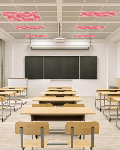 Magnetic Light Cover for Classroom Drop Ceiling, 2 Pack 4x2 Ft Pink Splatters Fluorescent Light Covers for Office Home Ceiling Light Pink Rose Petals Lampshade