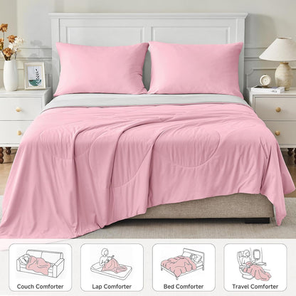 HOMFINE Cooling Comforter Queen Size, Pink Summer Cooling Blanket for Hot Sleepers and Night Sweats, Japanese Double-Sided Cold Tech Fabric Q-Max 0.45, Soft Breathable Silky Smooth Lightweight